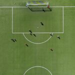 Soccer players on a green sports field